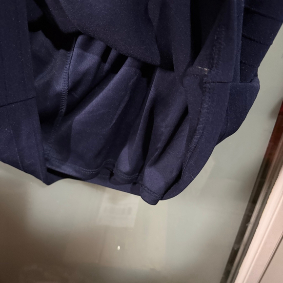 GUESS Sheath Dress Navy Black Lace Faux Leather Waist Size 14 Lined - Picture 6 of 8